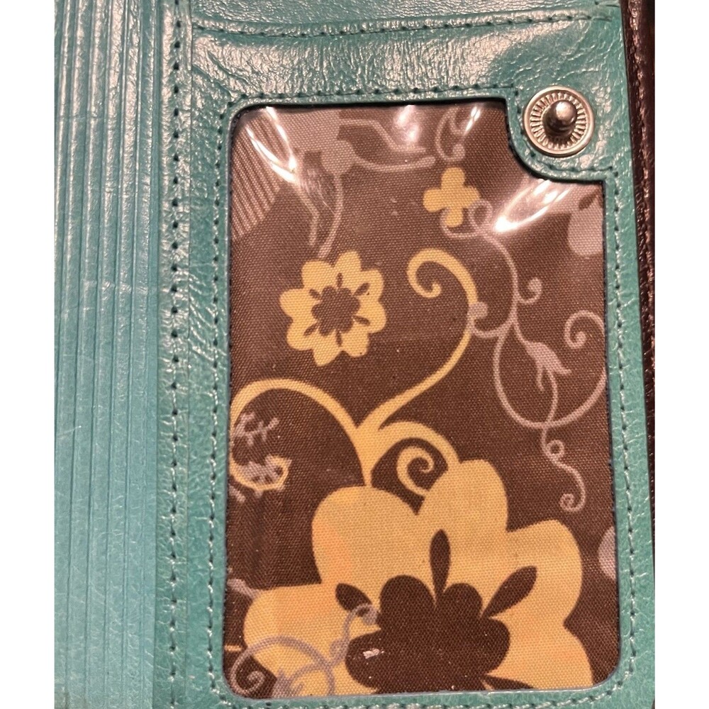 Pardo & Negro Genuine Leather Women's Wallet Brown with Turquoise Organizer GUC - Picture 5 of 16
